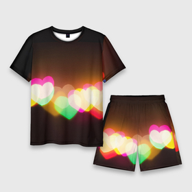 Мужской костюм с шортами 3D с принтом Горящие сердца всех цветов радуги в Курске,  |  | гирлянда | горящие сердца | любовь | неоновый свет | радуга | разноцветные огни | сердечки | сердце | тепло | тёплый свет | цвета радуги