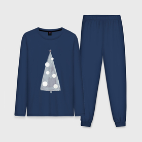 Мужская пижама хлопок (с лонгсливом) с принтом Стильная елка. Акварель ,  |  | акварель | акварельный принт | акварельный рисунок | новогодний | новогодняя елка | новый год | рождественская елка | рождественский праздник | рождество | серый цвет | стилизованная елка