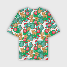 Мужская футболка OVERSIZE 3D с принтом Новогодние печеньки в Тюмени,  |  | елка | елочные игрушки | елочные украшения | елочный шар | звезды | новый год | олени | печенье | печеньки | рождественское печенье | рождество