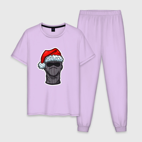 Мужская пижама хлопок с принтом Новогодняя балаклава в Новосибирске, 100% хлопок | брюки и футболка прямого кроя, без карманов, на брюках мягкая резинка на поясе и по низу штанин
 | балаклава | военный | милитари | новогодний колпак | новый год | рождество | силовики | шапка | шутка