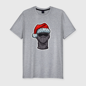 Мужская футболка хлопок Slim с принтом Новогодняя балаклава , 92% хлопок, 8% лайкра | приталенный силуэт, круглый вырез ворота, длина до линии бедра, короткий рукав | балаклава | военный | милитари | новогодний колпак | новый год | рождество | силовики | шапка | шутка