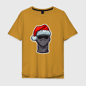 Мужская футболка хлопок Oversize с принтом Новогодняя балаклава в Новосибирске, 100% хлопок | свободный крой, круглый ворот, “спинка” длиннее передней части | балаклава | военный | милитари | новогодний колпак | новый год | рождество | силовики | шапка | шутка
