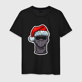 Мужская футболка хлопок с принтом Новогодняя балаклава в Санкт-Петербурге, 100% хлопок | прямой крой, круглый вырез горловины, длина до линии бедер, слегка спущенное плечо. | балаклава | военный | милитари | новогодний колпак | новый год | рождество | силовики | шапка | шутка