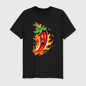 Мужская футболка хлопок Slim с принтом Огненный перец в Тюмени, 92% хлопок, 8% лайкра | приталенный силуэт, круглый вырез ворота, длина до линии бедра, короткий рукав | арт | иллюстрация | овощи | огонь | перчик