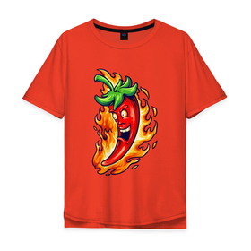 Мужская футболка хлопок Oversize с принтом Огненный перец , 100% хлопок | свободный крой, круглый ворот, “спинка” длиннее передней части | арт | иллюстрация | овощи | огонь | перчик