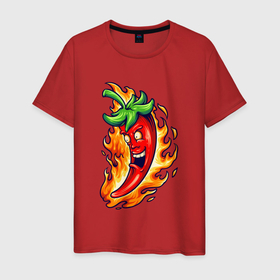Мужская футболка хлопок с принтом Огненный перец в Белгороде, 100% хлопок | прямой крой, круглый вырез горловины, длина до линии бедер, слегка спущенное плечо. | арт | иллюстрация | овощи | огонь | перчик