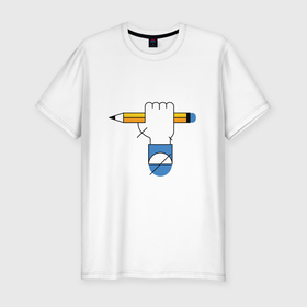 Мужская футболка хлопок Slim с принтом С карандашом в Новосибирске, 92% хлопок, 8% лайкра | приталенный силуэт, круглый вырез ворота, длина до линии бедра, короткий рукав | арт | иллюстрация | карандаш | линии | рука