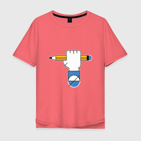Мужская футболка хлопок Oversize с принтом С карандашом в Белгороде, 100% хлопок | свободный крой, круглый ворот, “спинка” длиннее передней части | Тематика изображения на принте: арт | иллюстрация | карандаш | линии | рука