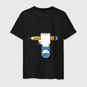Мужская футболка хлопок с принтом С карандашом в Екатеринбурге, 100% хлопок | прямой крой, круглый вырез горловины, длина до линии бедер, слегка спущенное плечо. | арт | иллюстрация | карандаш | линии | рука