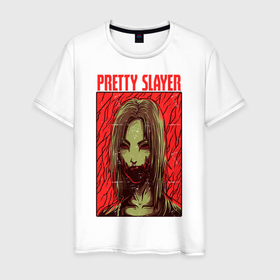 Мужская футболка хлопок с принтом Девушка вампир в Петрозаводске, 100% хлопок | прямой крой, круглый вырез горловины, длина до линии бедер, слегка спущенное плечо. | вампир | волосы | глаза | девушка | кровь | уличный стиль
