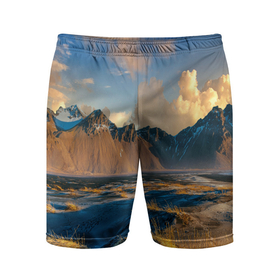 Мужские шорты спортивные с принтом Красивый горный пейзаж в Екатеринбурге,  |  | горы | облака | пейзаж | природа | холмы