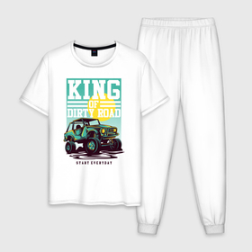 Мужская пижама хлопок с принтом Авто король бездорожья в Тюмени, 100% хлопок | брюки и футболка прямого кроя, без карманов, на брюках мягкая резинка на поясе и по низу штанин
 | 