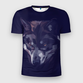 Мужская футболка 3D Slim с принтом Одинокий волк в ожидании в Санкт-Петербурге, 100% полиэстер с улучшенными характеристиками | приталенный силуэт, круглая горловина, широкие плечи, сужается к линии бедра | волк | голова волка | животное | лесной житель | хищник