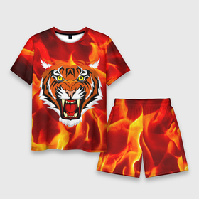 Мужской костюм с шортами 3D с принтом Fire Tiger Face 2022 в Белгороде,  |  | 2022 | animal | cat | fire | tiger | голова | животные | кот | кошка | огонь | тигр