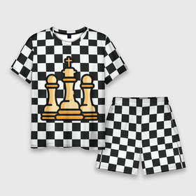 Мужской костюм с шортами 3D с принтом ChessKing Abstraction в Тюмени,  |  | chess | king | queen | texture | абстракция | геометрия | доска | клетка | королева | паттерн | текстура | фигуры | ход королевы | шахматы
