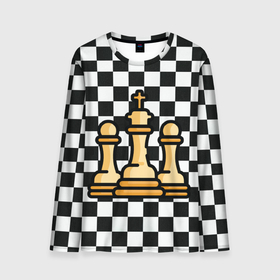 Мужской лонгслив 3D с принтом ChessKing Abstraction , 100% полиэстер | длинные рукава, круглый вырез горловины, полуприлегающий силуэт | Тематика изображения на принте: chess | king | queen | texture | абстракция | геометрия | доска | клетка | королева | паттерн | текстура | фигуры | ход королевы | шахматы