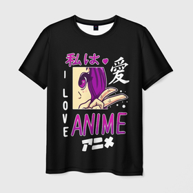 Мужская футболка 3D с принтом I love ANIME иероглифы в Тюмени, 100% полиэфир | прямой крой, круглый вырез горловины, длина до линии бедер | ahegao | anime | kawai | kowai | manga | oppai | otaku | sempai | senpai | sugoi | waifu | yandere | аниме | ахегао | вайфу | ковай | манга | отаку | семпай | сенпай | тренд