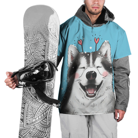 Накидка на куртку 3D с принтом Веселая хаски в Кировске, 100% полиэстер |  | dog | забавный | зима | сердце | собака | хаски