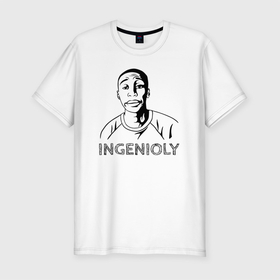 Мужская футболка хлопок Slim с принтом Ingeniously в Тюмени, 92% хлопок, 8% лайкра | приталенный силуэт, круглый вырез ворота, длина до линии бедра, короткий рукав | ingeniously | khabane lame | khaby | блогер | тик ток | хаби | хаби лейм