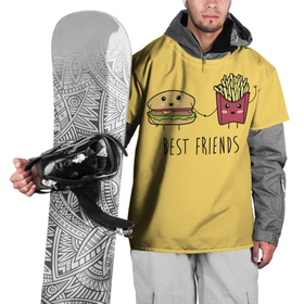 Накидка на куртку 3D с принтом Hamburger and fries are best friends , 100% полиэстер |  | cartoon characters | holding hands | гамбургер | держаться за руки | картошка фри | лучшие друзья | мультяшные герои