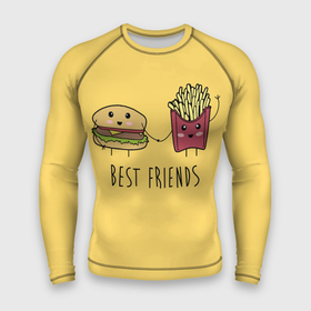 Мужской рашгард 3D с принтом Hamburger and fries are best friends ,  |  | cartoon characters | holding hands | гамбургер | держаться за руки | картошка фри | лучшие друзья | мультяшные герои