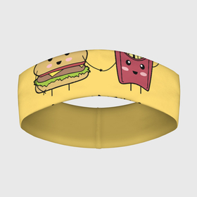 Повязка на голову 3D с принтом Hamburger and fries are best friends ,  |  | cartoon characters | holding hands | гамбургер | держаться за руки | картошка фри | лучшие друзья | мультяшные герои