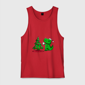 Мужская майка хлопок с принтом Рождественский динозавр   Christmas dinosaur в Тюмени, 100% хлопок |  | Тематика изображения на принте: christmas | christmas dinosaur | dinosaur | dinozavr | дино | динозавр | елка | новый год | подарок | рождественский | рождество