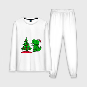 Мужская пижама хлопок (с лонгсливом) с принтом Рождественский динозавр   Christmas dinosaur в Тюмени,  |  | christmas | christmas dinosaur | dinosaur | dinozavr | дино | динозавр | елка | новый год | подарок | рождественский | рождество
