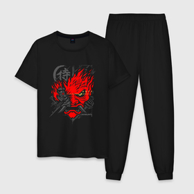 Мужская пижама хлопок с принтом CYBERPUNK 2077 SAMURAI KEANU REEVES в Курске, 100% хлопок | брюки и футболка прямого кроя, без карманов, на брюках мягкая резинка на поясе и по низу штанин
 | cd project red | cyberpunk 2077 | demon | keanu reeves | maelstrom | militech | quadra | samurai | smile | trauma | trauma team | демон | киану ривз | киберпанк 2077 | милитех | самурай | смайл