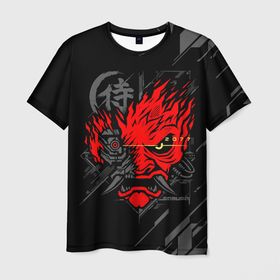 Мужская футболка 3D с принтом CYBERPUNK 2077 SAMURAI (НА СПИНЕ) КИАНУ РИВЗ в Белгороде, 100% полиэфир | прямой крой, круглый вырез горловины, длина до линии бедер | cd project red | cyberpunk 2077 | demon | keanu reeves | maelstrom | militech | quadra | samurai | smile | trauma | trauma team | демон | киану ривз | киберпанк 2077 | милитех | самурай | смайл