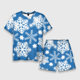 Мужской костюм с шортами 3D с принтом Снежное небо в Екатеринбурге,  |  | зима | небо | новый год | снег | снежинки
