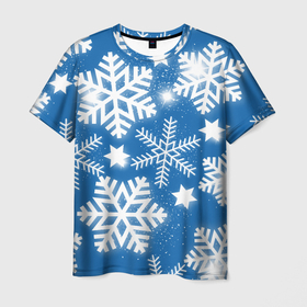 Мужская футболка 3D с принтом Снежное небо в Петрозаводске, 100% полиэфир | прямой крой, круглый вырез горловины, длина до линии бедер | зима | небо | новый год | снег | снежинки