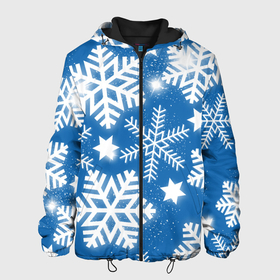 Мужская куртка 3D с принтом Снежное небо в Курске, ткань верха — 100% полиэстер, подклад — флис | прямой крой, подол и капюшон оформлены резинкой с фиксаторами, два кармана без застежек по бокам, один большой потайной карман на груди. Карман на груди застегивается на липучку | зима | небо | новый год | снег | снежинки