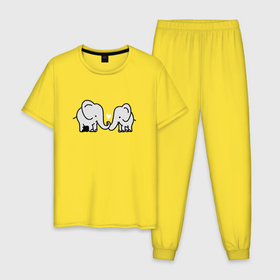 Мужская пижама хлопок с принтом Слоники вместе в Санкт-Петербурге, 100% хлопок | брюки и футболка прямого кроя, без карманов, на брюках мягкая резинка на поясе и по низу штанин
 | Тематика изображения на принте: elephant | love | вместе | дружба | любовь | милые слоники | пара | слон