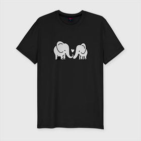 Мужская футболка хлопок Slim с принтом Слоники вместе в Курске, 92% хлопок, 8% лайкра | приталенный силуэт, круглый вырез ворота, длина до линии бедра, короткий рукав | elephant | love | вместе | дружба | любовь | милые слоники | пара | слон