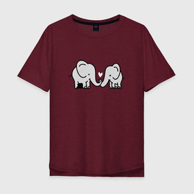 Мужская футболка хлопок Oversize с принтом Слоники вместе в Тюмени, 100% хлопок | свободный крой, круглый ворот, “спинка” длиннее передней части | elephant | love | вместе | дружба | любовь | милые слоники | пара | слон
