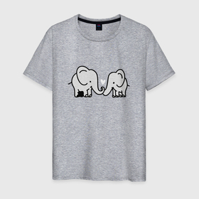 Мужская футболка хлопок с принтом Слоники вместе в Белгороде, 100% хлопок | прямой крой, круглый вырез горловины, длина до линии бедер, слегка спущенное плечо. | elephant | love | вместе | дружба | любовь | милые слоники | пара | слон