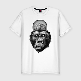 Мужская футболка хлопок Slim с принтом Gorilla brains в Новосибирске, 92% хлопок, 8% лайкра | приталенный силуэт, круглый вырез ворота, длина до линии бедра, короткий рукав | Тематика изображения на принте: ape | brain | gorilla | горилла | мозги | обезьяна