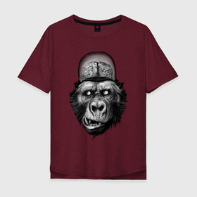 Мужская футболка хлопок Oversize с принтом Gorilla brains в Новосибирске, 100% хлопок | свободный крой, круглый ворот, “спинка” длиннее передней части | Тематика изображения на принте: ape | brain | gorilla | горилла | мозги | обезьяна