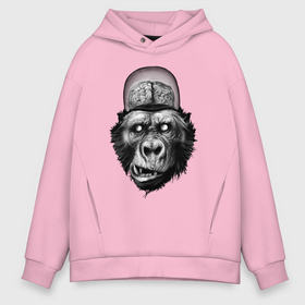 Мужское худи Oversize хлопок с принтом Gorilla brains в Екатеринбурге, френч-терри — 70% хлопок, 30% полиэстер. Мягкий теплый начес внутри —100% хлопок | боковые карманы, эластичные манжеты и нижняя кромка, капюшон на магнитной кнопке | ape | brain | gorilla | горилла | мозги | обезьяна