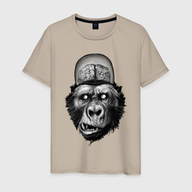 Мужская футболка хлопок с принтом Gorilla brains в Екатеринбурге, 100% хлопок | прямой крой, круглый вырез горловины, длина до линии бедер, слегка спущенное плечо. | ape | brain | gorilla | горилла | мозги | обезьяна