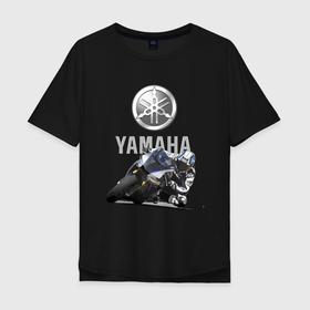 Мужская футболка хлопок Oversize с принтом YAMAHA   racing team в Екатеринбурге, 100% хлопок | свободный крой, круглый ворот, “спинка” длиннее передней части | Тематика изображения на принте: helmet | japan | motorcycle | pilot | power | racing | speed | team | turn | yamaha | вираж | гонка | мотоцикл | пилот | скорость | шлем | ямаха