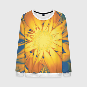 Мужской свитшот 3D с принтом Солнечный цветок. Абстракция. 535 332 32. в Новосибирске, 100% полиэстер с мягким внутренним слоем | круглый вырез горловины, мягкая резинка на манжетах и поясе, свободная посадка по фигуре | abstraction | blue | flower | fractal | sunny | yellow | абстракция | желтый | на витрину | солнечный | фрактал | цветок