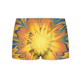 Мужские трусы 3D с принтом Солнечный цветок. Абстракция. 535 332 32. , 50% хлопок, 50% полиэстер | классическая посадка, на поясе мягкая тканевая резинка | abstraction | blue | flower | fractal | sunny | yellow | абстракция | желтый | на витрину | солнечный | фрактал | цветок