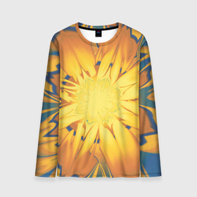 Мужской лонгслив 3D с принтом Солнечный цветок. Абстракция. 535 332 32. в Курске, 100% полиэстер | длинные рукава, круглый вырез горловины, полуприлегающий силуэт | Тематика изображения на принте: abstraction | blue | flower | fractal | sunny | yellow | абстракция | желтый | на витрину | солнечный | фрактал | цветок