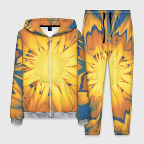 Мужской костюм 3D с принтом Солнечный цветок. Абстракция. 535 332 32. в Курске, 100% полиэстер | Манжеты и пояс оформлены тканевой резинкой, двухслойный капюшон со шнурком для регулировки, карманы спереди | abstraction | blue | flower | fractal | sunny | yellow | абстракция | желтый | на витрину | солнечный | фрактал | цветок