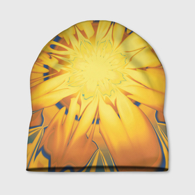 Шапка 3D с принтом Солнечный цветок. Абстракция. 535 332 32. в Новосибирске, 100% полиэстер | универсальный размер, печать по всей поверхности изделия | abstraction | blue | flower | fractal | sunny | yellow | абстракция | желтый | на витрину | солнечный | фрактал | цветок