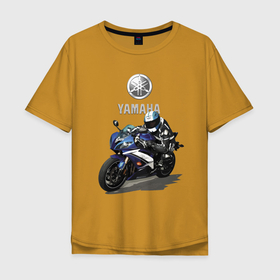 Мужская футболка хлопок Oversize с принтом YAMAHA   legendary racing team , 100% хлопок | свободный крой, круглый ворот, “спинка” длиннее передней части | helmet | japan | motorcycle | pilot | power | racing | speed | team | yamaha | гонка | мотоцикл | пилот | скорость | шлем | ямаха