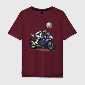 Мужская футболка хлопок Oversize с принтом YAMAHA   racing team , 100% хлопок | свободный крой, круглый ворот, “спинка” длиннее передней части | helmet | japan | motorcycle | pilot | power | racing | speed | team | yamaha | гонка | мотоцикл | пилот | скорость | шлем | ямаха