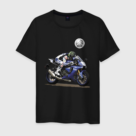 Мужская футболка хлопок с принтом YAMAHA   racing team , 100% хлопок | прямой крой, круглый вырез горловины, длина до линии бедер, слегка спущенное плечо. | helmet | japan | motorcycle | pilot | power | racing | speed | team | yamaha | гонка | мотоцикл | пилот | скорость | шлем | ямаха